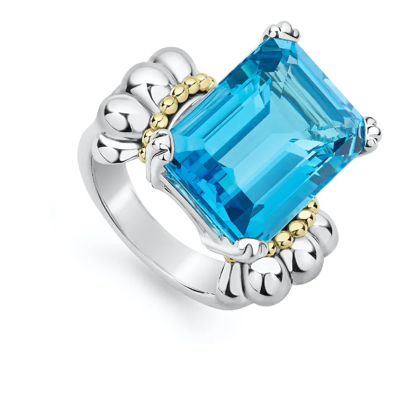 men’s rings with diamond and ruby settings-Glacier Large Emerald-Cut Swiss Blue Topaz Ring