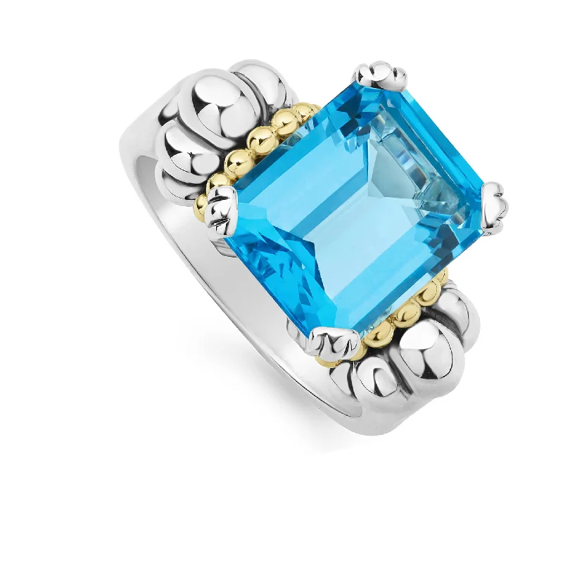 men’s engagement rings with ruby stones-Glacier Medium Emerald-Cut Swiss Blue Topaz Ring