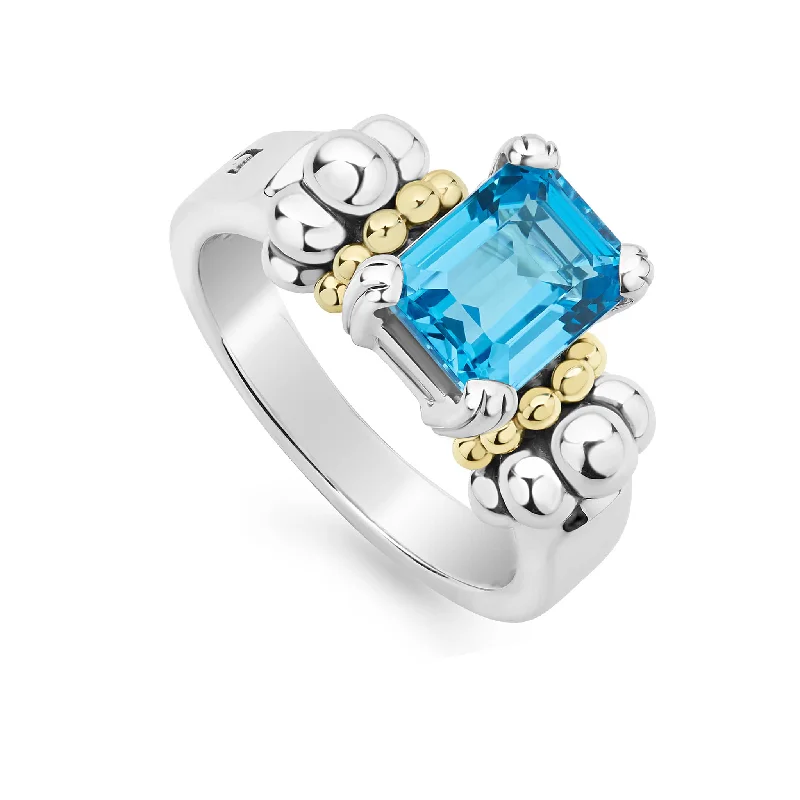 vintage rings with ruby accents-Glacier Small Emerald-Cut Swiss Blue Topaz Ring