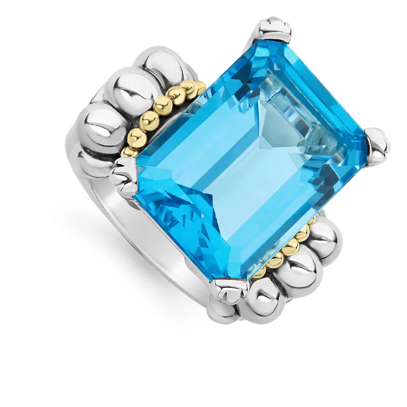 fancy engagement rings for women-Glacier Extra Large Emerald-Cut Swiss Blue Topaz Ring