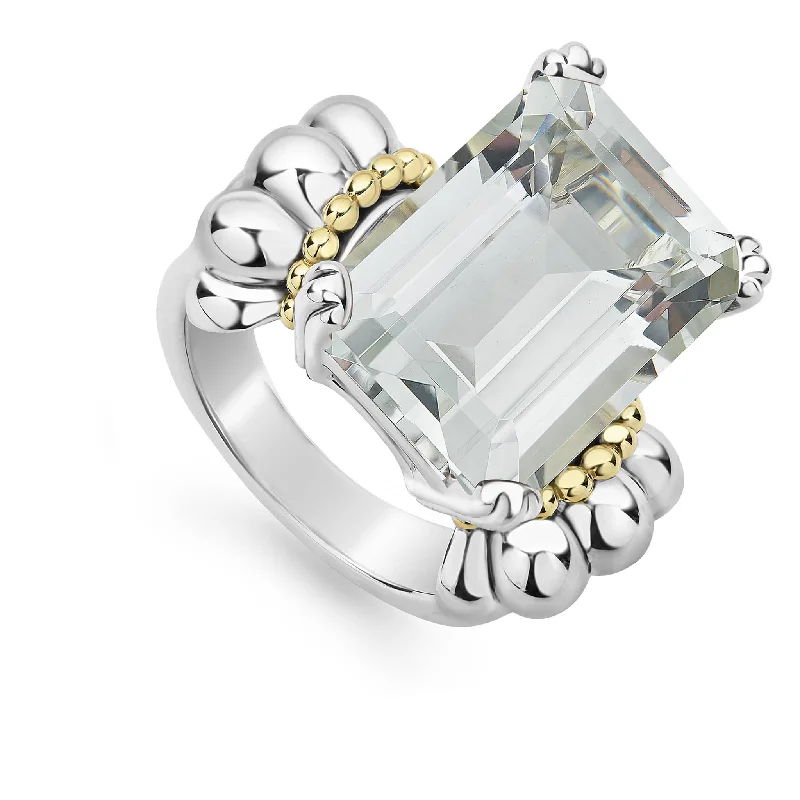 custom rings with square diamond cuts-Glacier Large Emerald-Cut White Topaz Ring