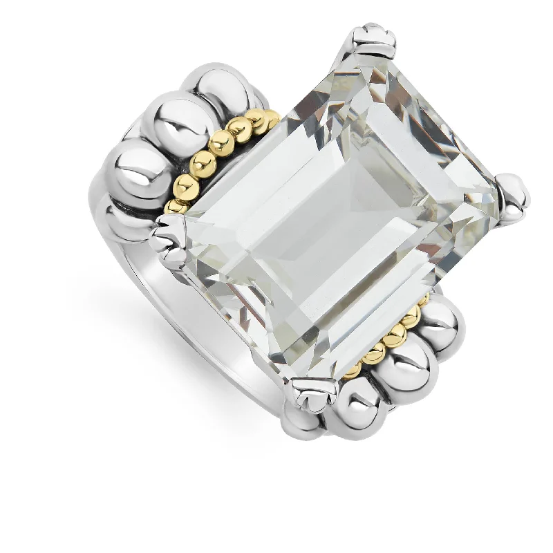 rings for women with custom diamond cuts-Glacier Extra Large Emerald-Cut White Topaz Ring