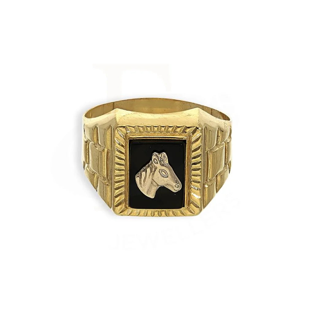 men’s wedding rings with heart-shaped diamonds-Gold Men's Horse Ring in 18KT - FKJRN18K2681