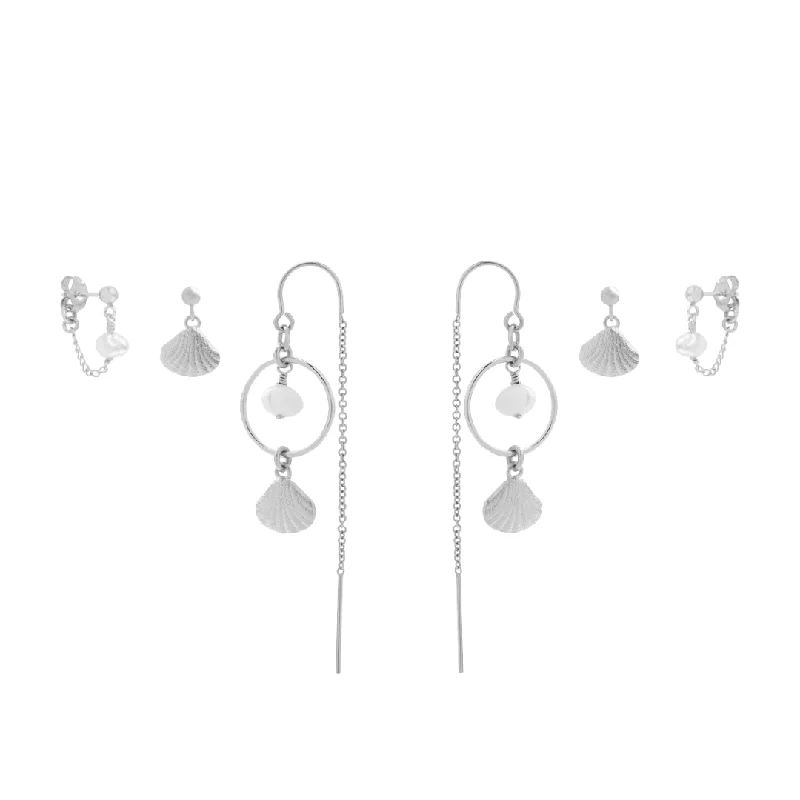 Silver pearl earrings -Hestia Earring Set - Silver