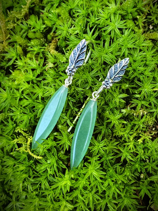 Butterfly-shaped earrings -Aventurine Leaf Earrings