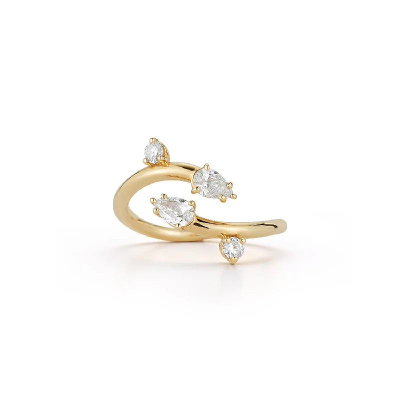 wedding bands for women with heart-shaped diamonds-Wave Study 0 - Gold and Diamond