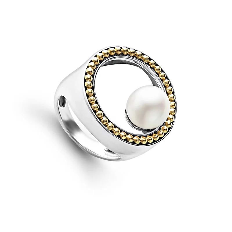 engagement rings for men with diamond halos-Luna Circle Pearl Statement Ring