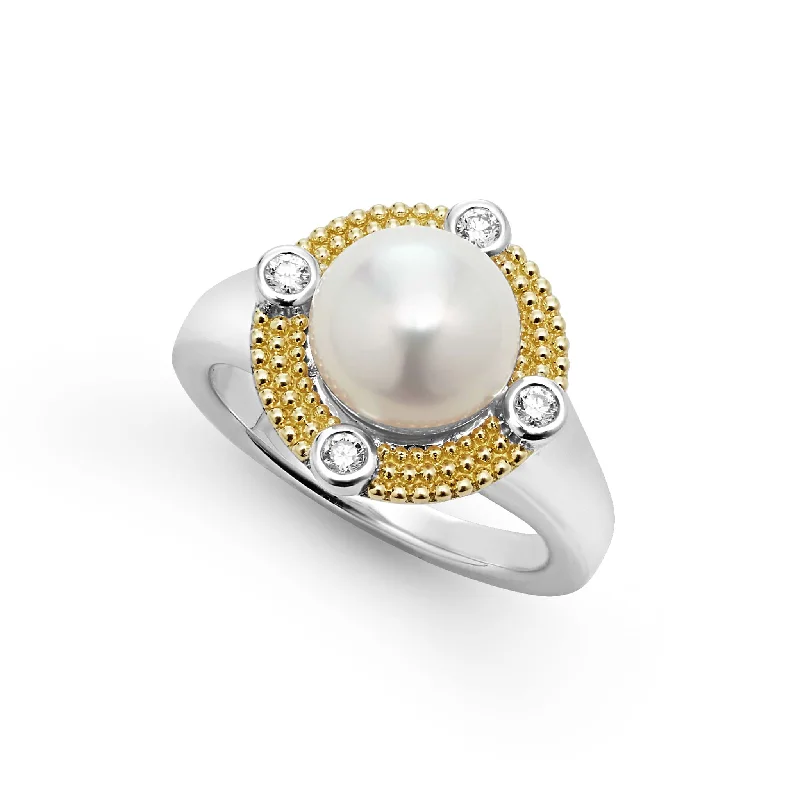 solitaire engagement rings-Luna Pearl Diamond Ring