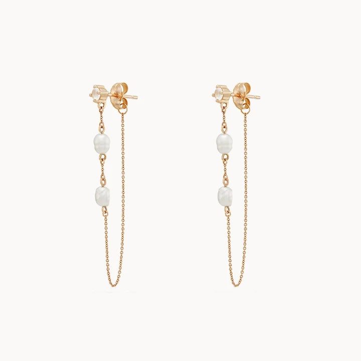 Statement earrings for parties -LUNA PERLA PEARL CHAIN EARRING