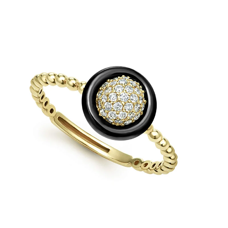 sterling silver rings with diamonds-Meridian 18K Gold and Black Ceramic Diamond Ring