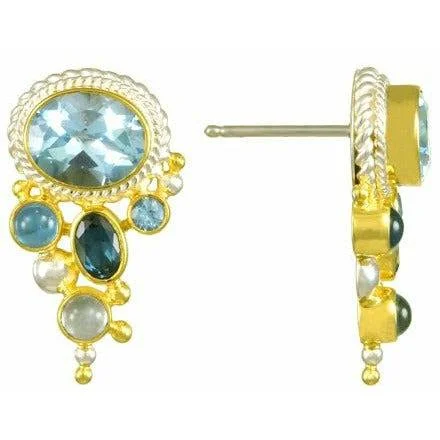 Simple pearl hoop earrings -Michou & Blue Topaz & Multi Gemstone Earrings- Cascade Tahoe Blue Collection