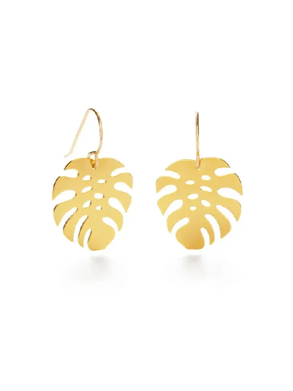 Organic gemstone earrings -Monstera Leaf Drop Dangles by Amano Studio