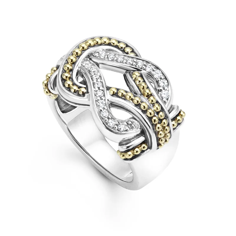 men’s rings with square sapphire stones-Newport Two-Tone Knot Diamond Statement Ring