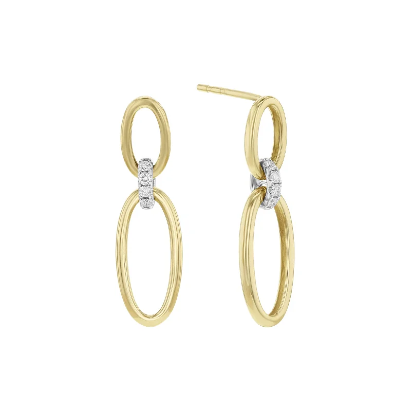 Gold-plated earrings -Oriana Oval Link Diamond Drop Earrings