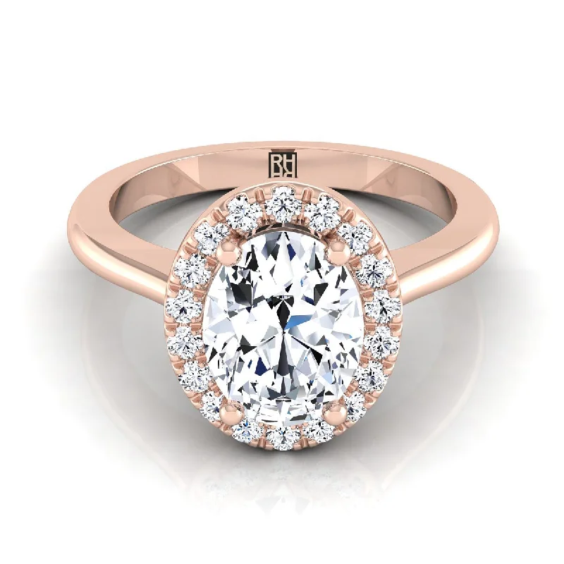 rings for women with large diamonds-14K Rose Gold Oval Diamond Classic Halo French Pave Engagement Ring -1/4ctw