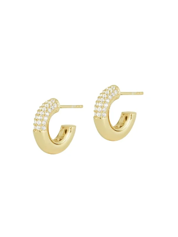 Silver hoop earrings for parties -Pave CZ Post Hoops