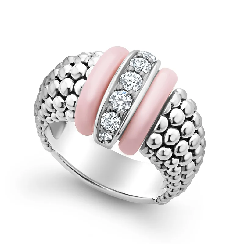 men’s rings with diamond inlays-Pink Caviar Pink Ceramic Caviar Diamond Ring