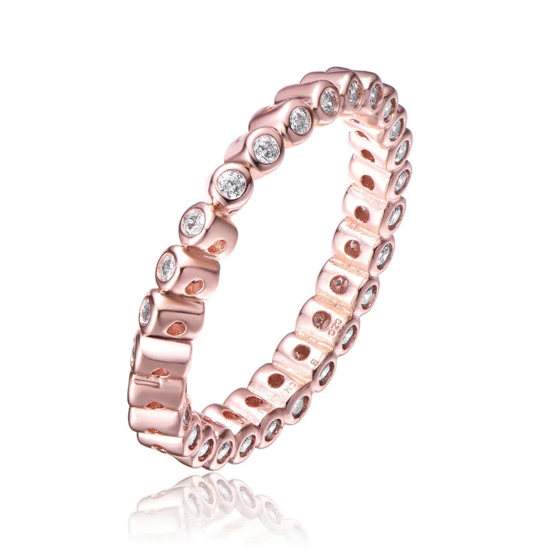 wedding rings with black diamonds-Rachel Glauber Rose Gold Plated Clear Cubic Zirconia Band Ring