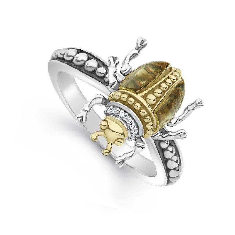 wedding ring sets for women-Rare Wonders Olive Quartz Beetle Diamond Ring