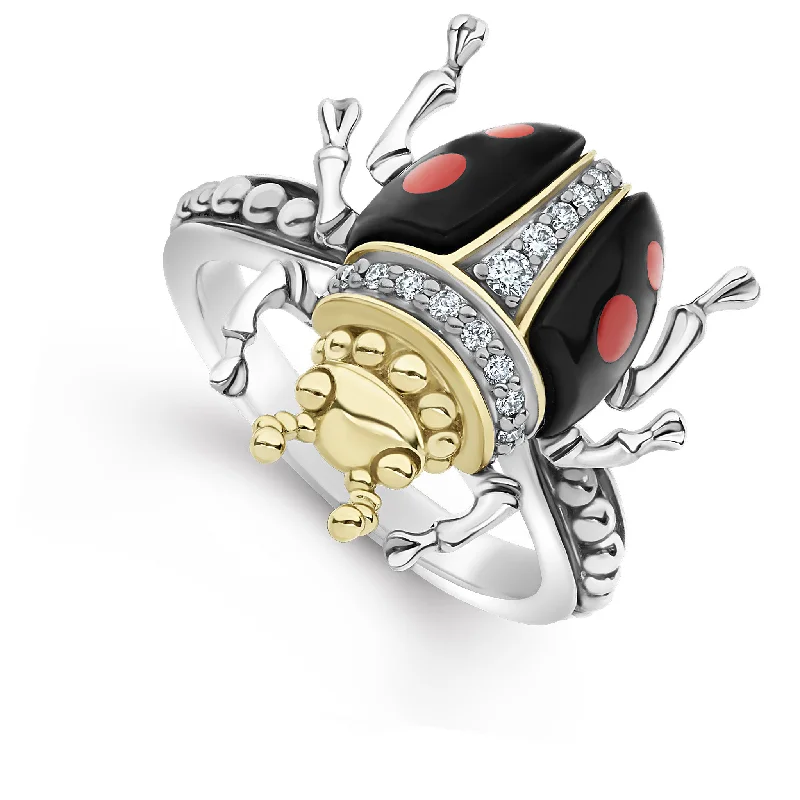 classic engagement rings-Rare Wonders Onyx Beetle Diamond Ring