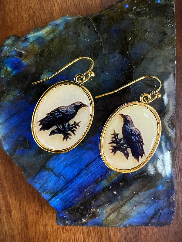 Teardrop earrings -Vintage Raven Frame Dangles