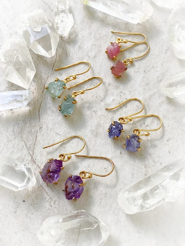 Trendy earrings for teens -Raw Natural Gemstone Dangles