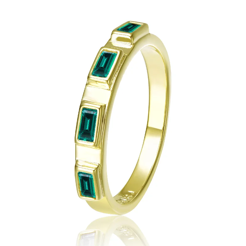 rings for women with customized gemstones-Rg 14K Gold Plated Emerald Cubic Zirconia Band Ring