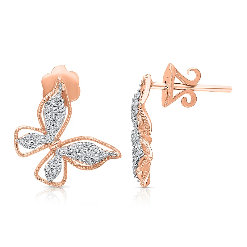 Boho chic earrings -Rose Gold & Diamond Butterfly Earrings