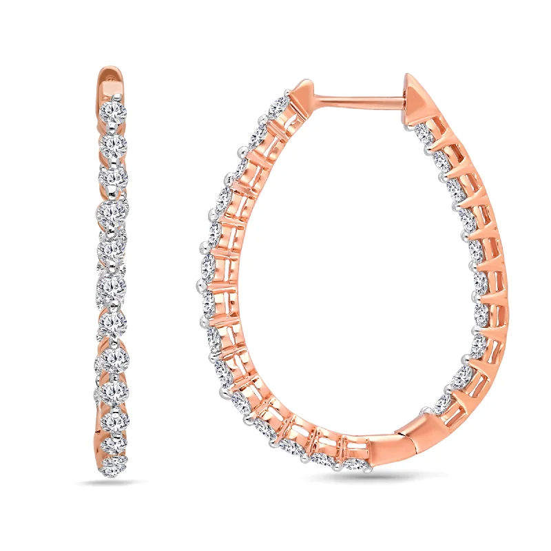 Large drop earrings -Rose Gold Diamond Eternal Hoop Earrings