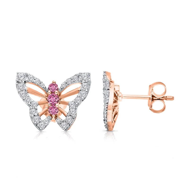 Sparkling crystal earrings -Rose Gold Pink Sapphire & Diamond Butterfly Earrings