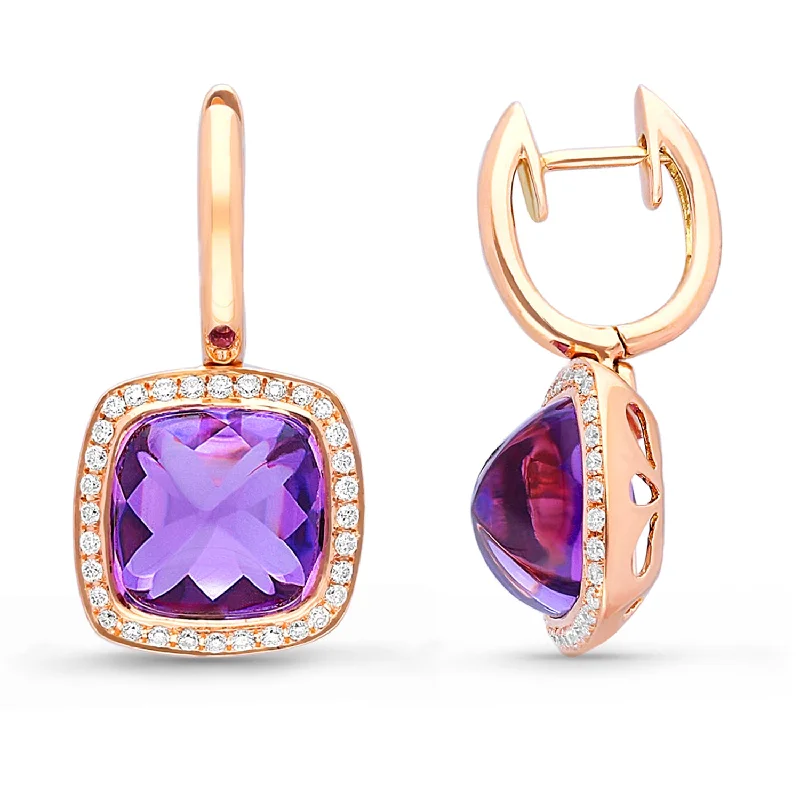 Gold earrings for evening wear -Rose Gold Amethyst & Diamond Infinite Earrings