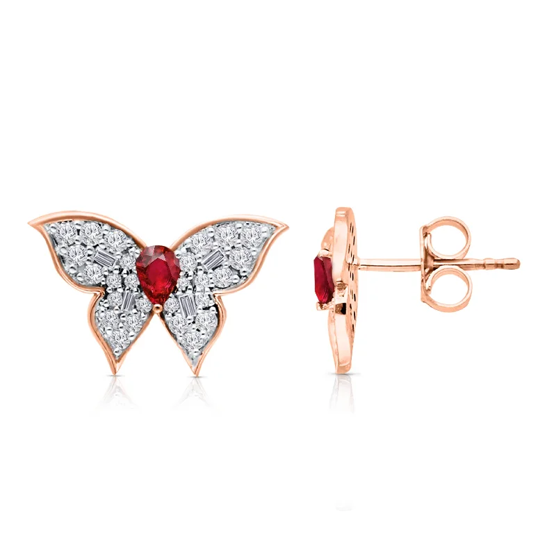 Gorgeous pearl earrings -Rose Gold Ruby & Diamond Butterfly Earrings