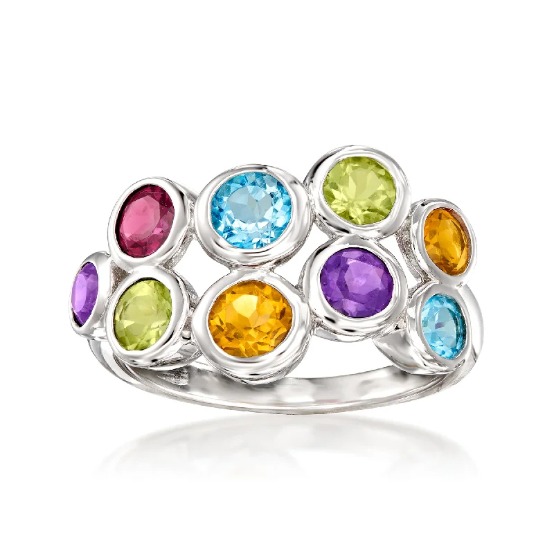 wedding rings for women with rubies-Ross-Simons Multi-Gemstone Bubble Ring in Sterling Silver