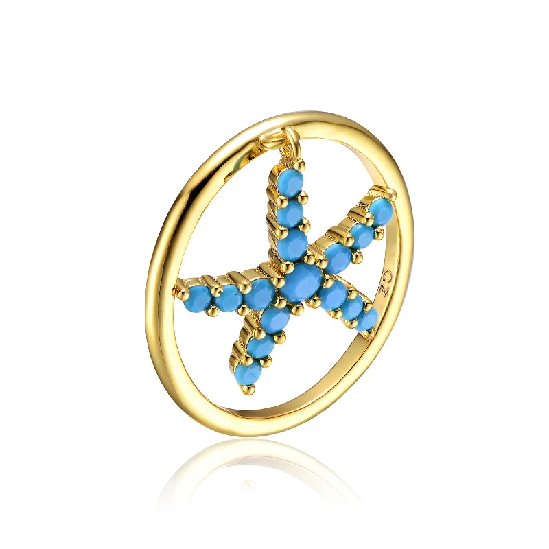 rings with unique gemstone combinations-Rachel Glauber 14k Gold Plated And Blue Topaz Cubic Zirconia ModernRing