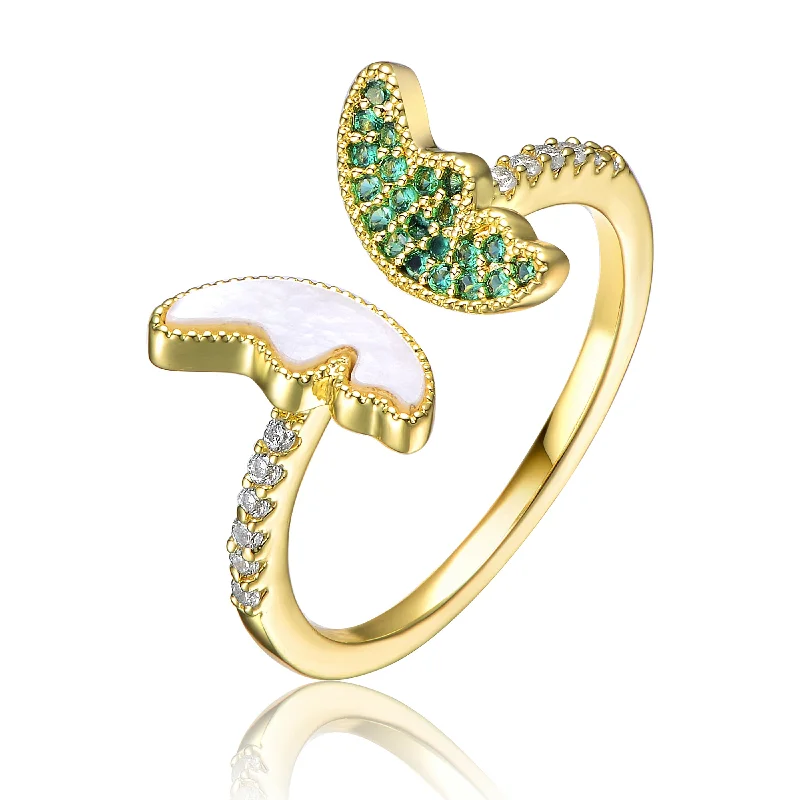 engagement rings with unique diamond shapes-Rachel Glauber Gold Plated Green Cubic Zirconia Bypass Ring