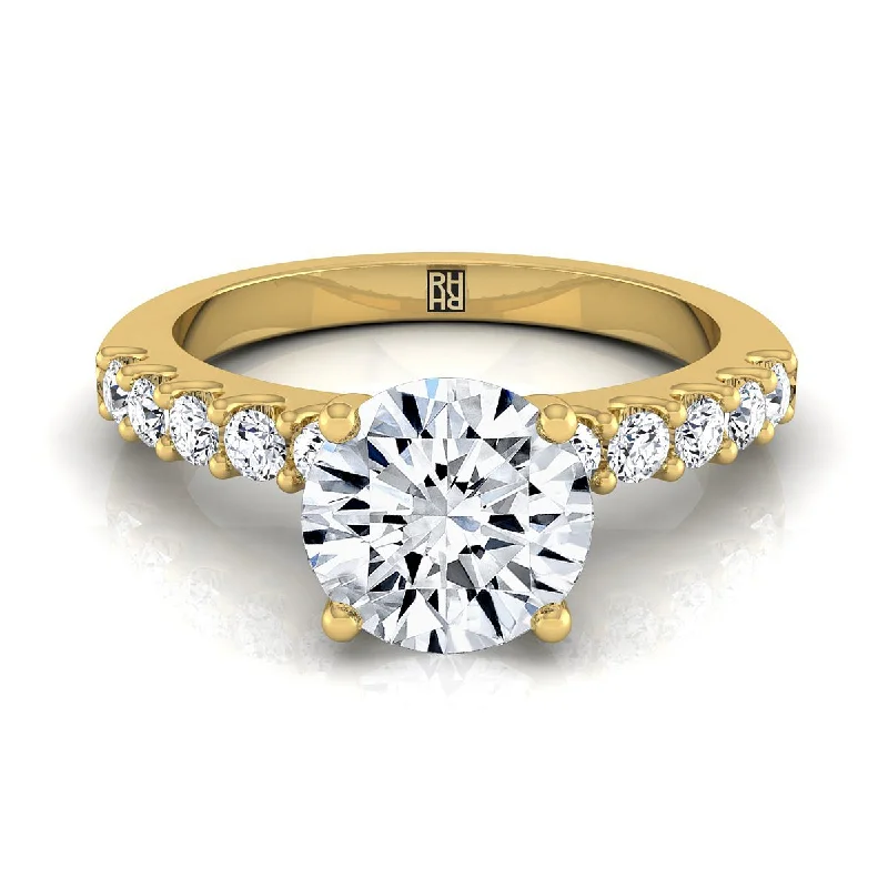 women’s rings with heart diamonds-14K Yellow Gold Round Brilliant Simple Linear Diamond Pave Engagement Ring