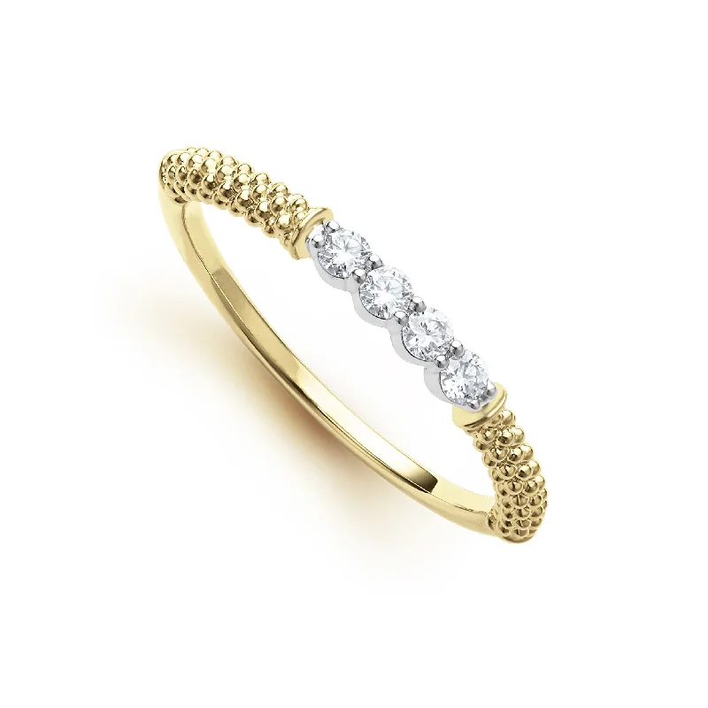 wedding rings with custom diamond shapes-Signature Caviar 18K Gold Superfine Diamond Stacking Ring