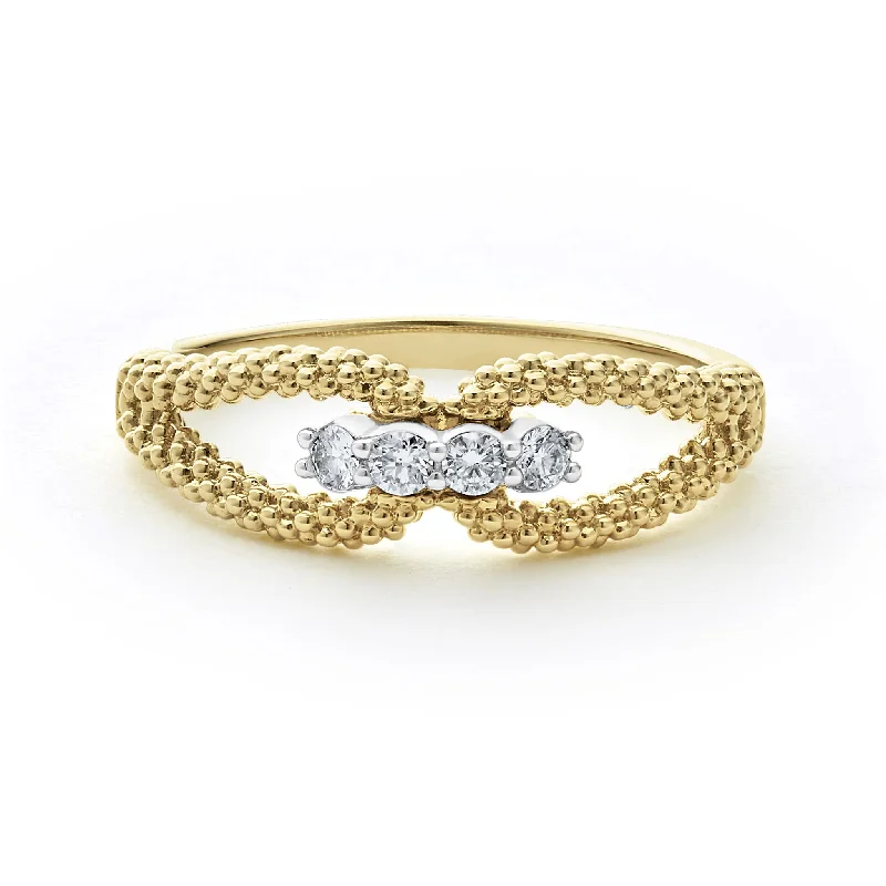 women’s stackable rings-Signature Caviar 18K Gold Superfine Diamond Center Ring