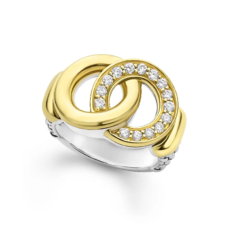 wedding bands for women with colored gemstones-Signature Caviar Two-Tone Interlocking Diamond Statement Ring