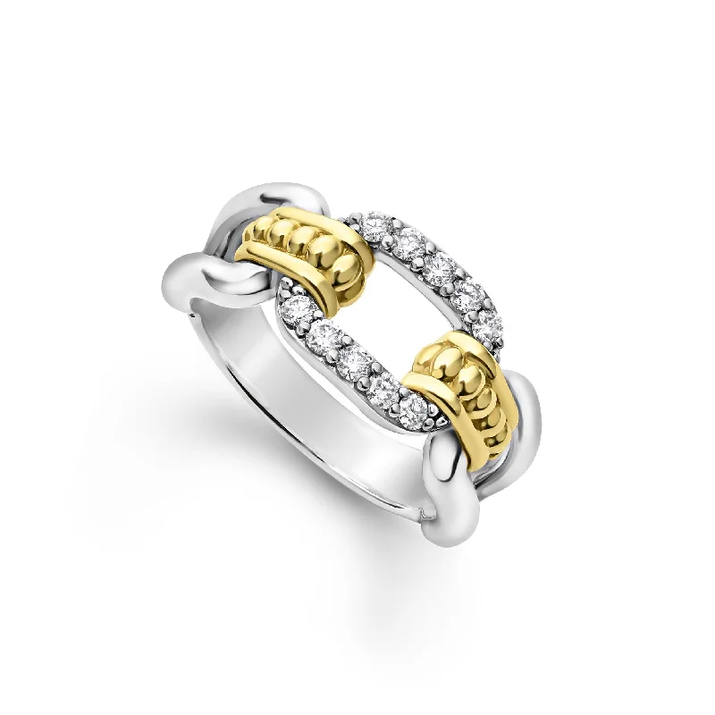 handmade wedding bands-Signature Caviar Two-Tone Link Diamond Ring