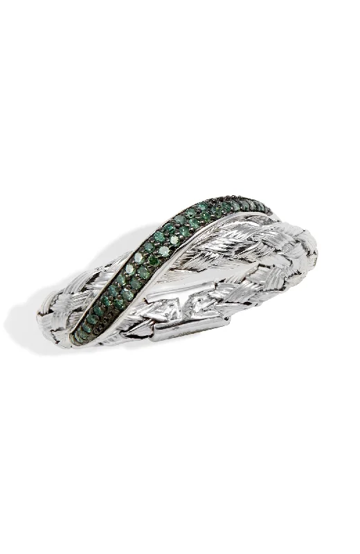 wedding rings with emeralds for women-STERLING SILVER 0.15CTTW DIAMOND GREEN COLOR