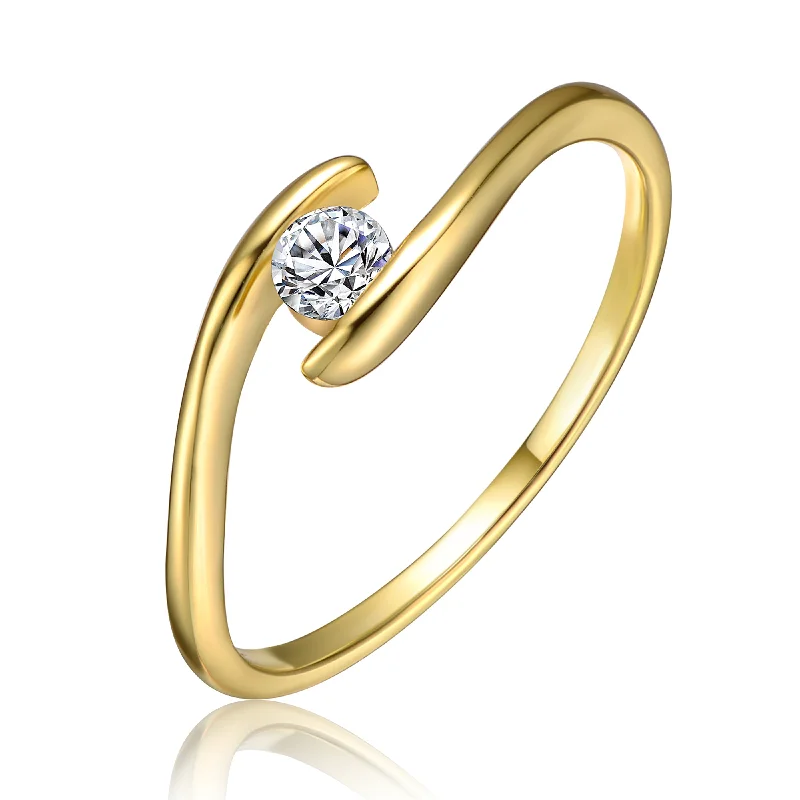 custom made engagement rings-Sterling Silver 14k Yellow Gold Plated with 0.10ctw Lab Created Moissanite Ring