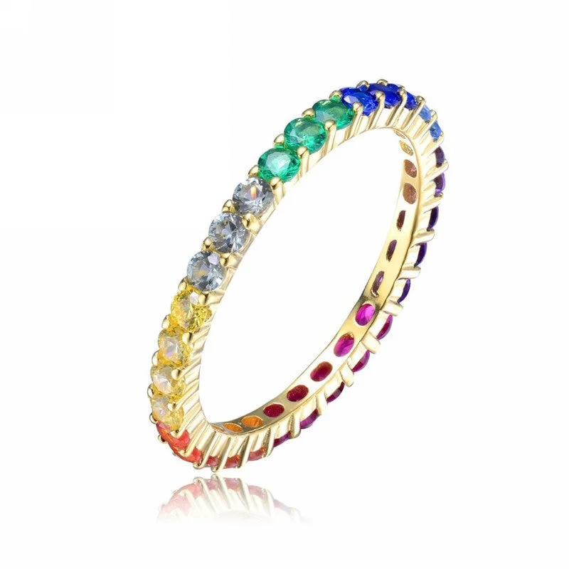 sapphire and diamond rings-Sterling Silver 14k Yellow Gold Plating with Multi Cubic Zirconia Eternity Ring