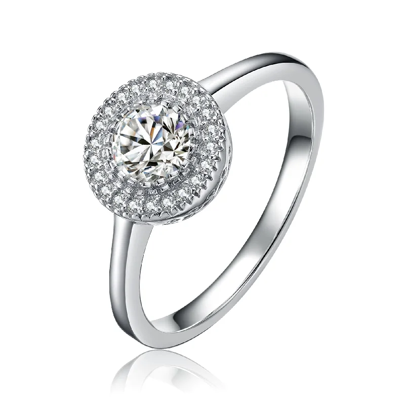 unique engagement rings for women-Sterling Silver Cubic Zirconia Round Halo Ring