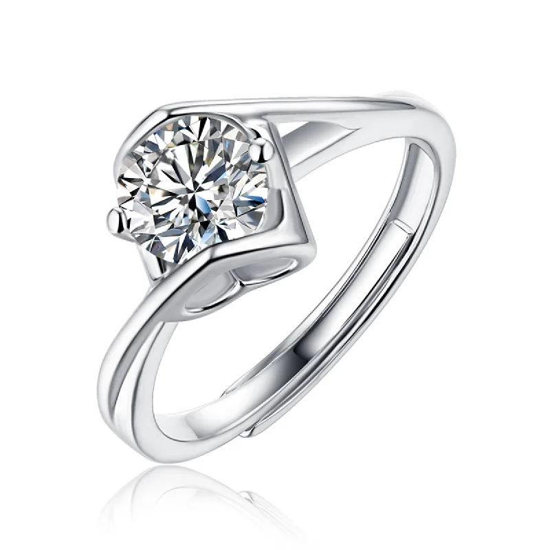 affordable engagement rings-Sterling Silver with .5ctw Round Brilliant Lab Created Moissanite Adjustable Ring