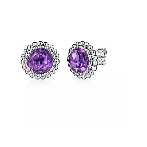 Small drop earrings -Sterling Sliver Faceted Round Amethyst Bujukan Stud Earrings