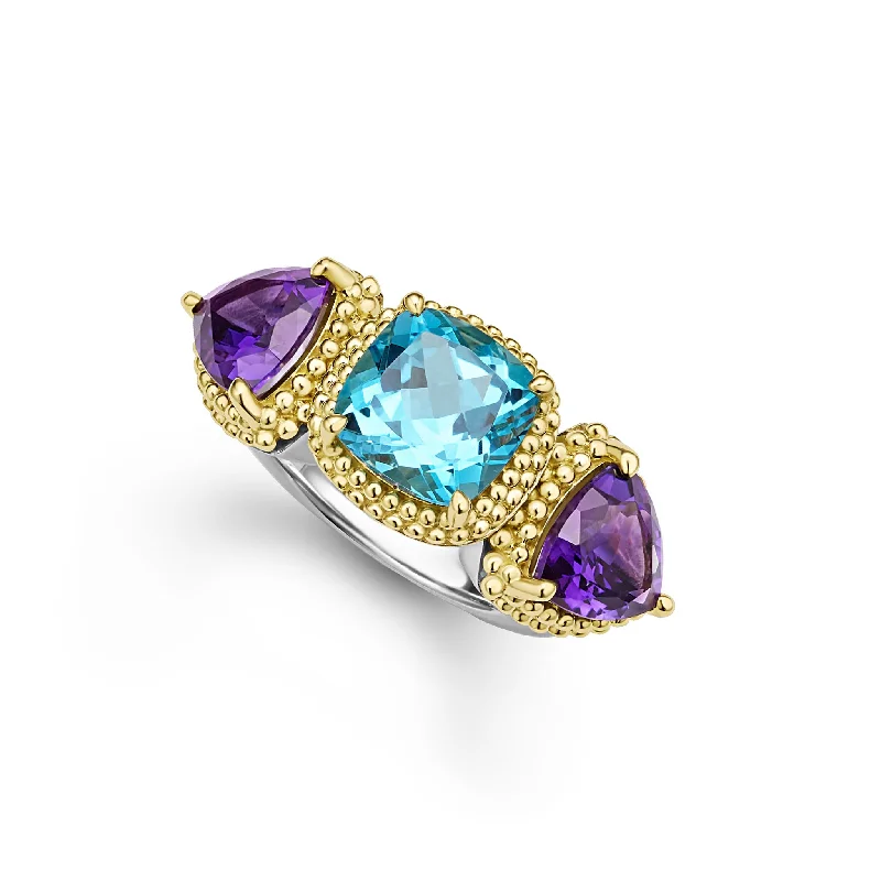 engagement rings with tanzanite-Caviar Color Two-Tone Amethyst and Swiss Blue Topaz Ring