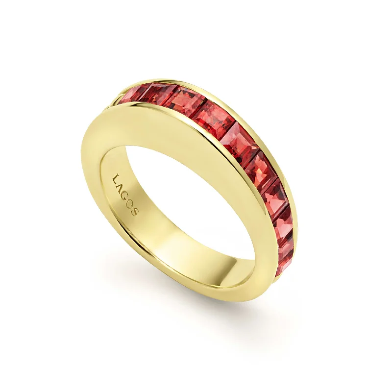 designer wedding rings-Studio 18K Gold Garnet Stacking Ring