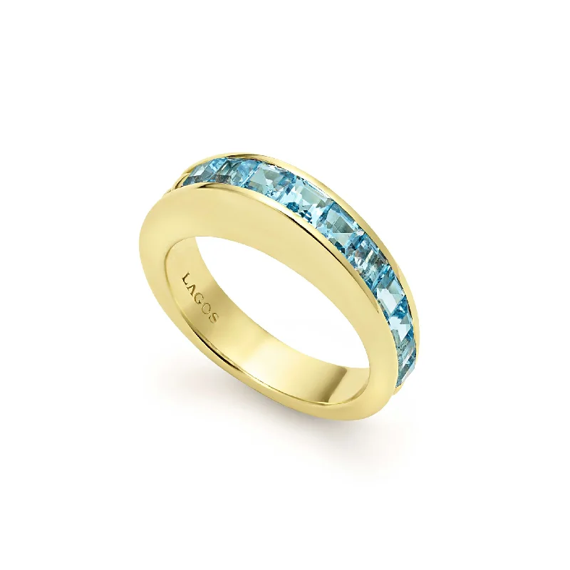 engagement rings for men with diamonds-Studio 18K Gold Swiss Blue Topaz Stacking Ring