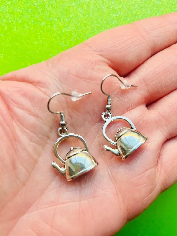 Luxury silver earrings -Tea Kettle Earrings